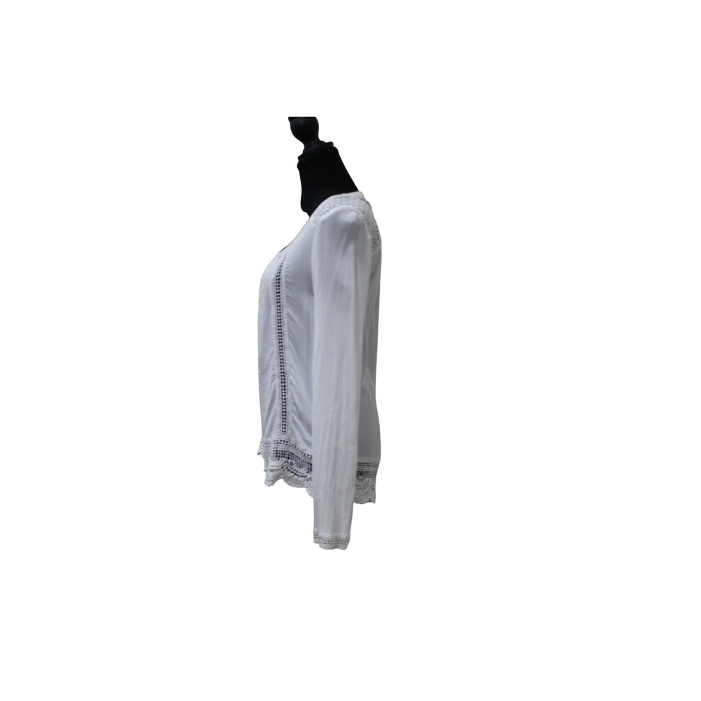 Jolt Blouse Women Small White Excellent Boho Crochet Lace Eyelet Henley Top - Picture 2 of 4